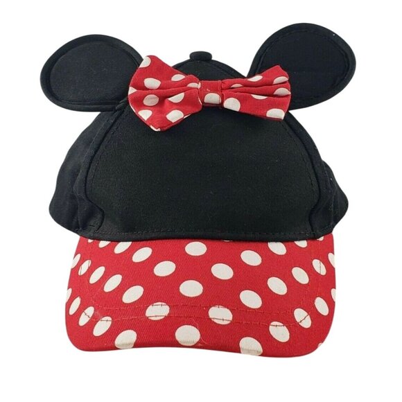 Disney Minnie Mouse Kids Baseball Cap With Ears & Bow Polka Dots Black Red - Picture 1 of 9